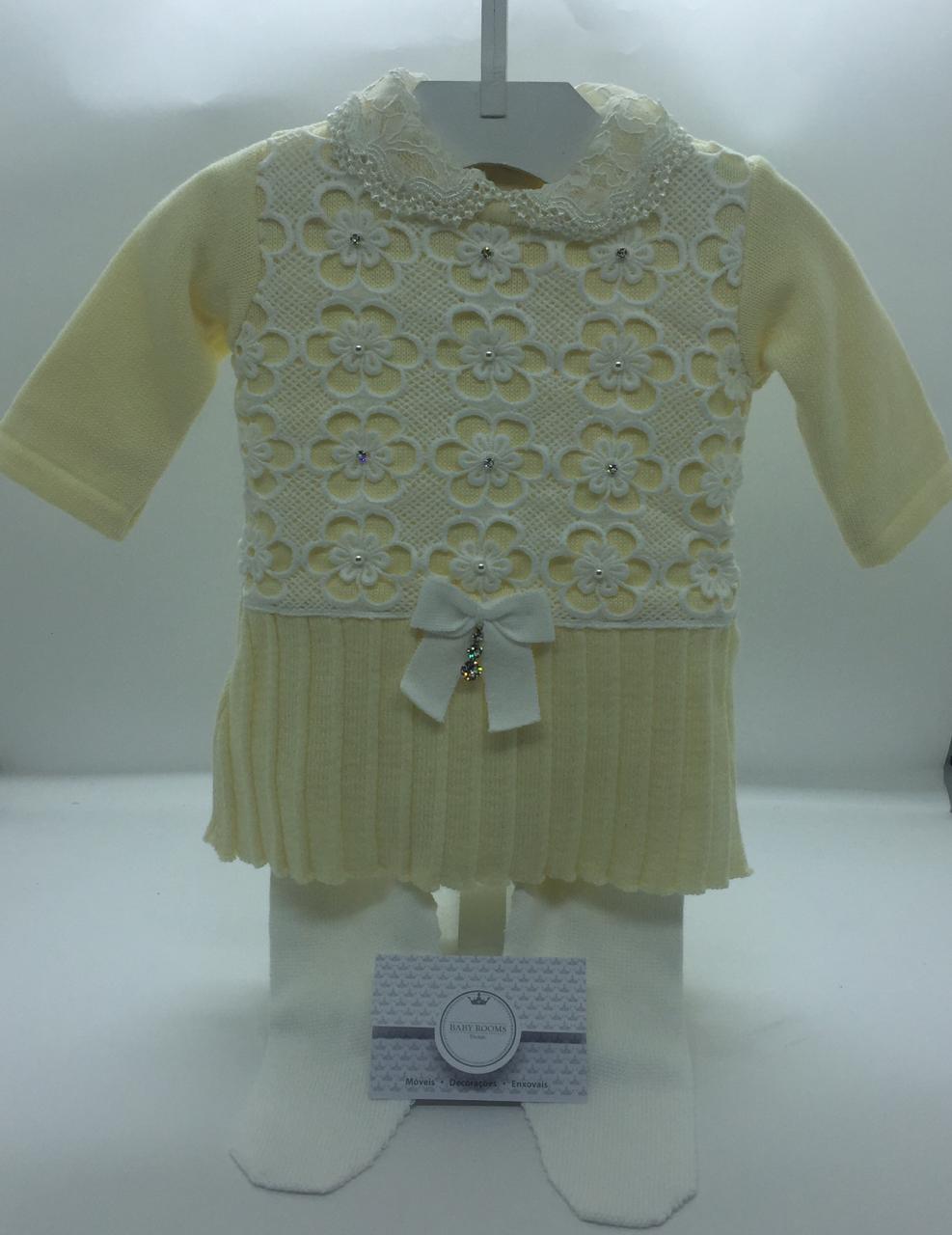 Saída de maternidade (vestido) amarelo com branco